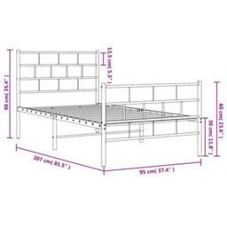 Berkfield Metal Bed Frame With Headboard And Footboard White 90X200 Cm - thumbnail 9