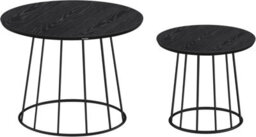 Coffee Tables, Set Of 2 Round Side Tables, Modern Style, Steel Frame, For Living Room, Bedroom, Ebony Black - thumbnail 7
