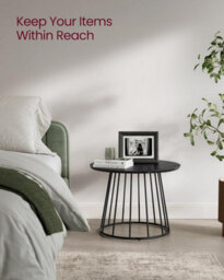 Coffee Tables, Set Of 2 Round Side Tables, Modern Style, Steel Frame, For Living Room, Bedroom, Ebony Black - thumbnail 4