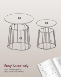 Coffee Tables, Set Of 2 Round Side Tables, Modern Style, Steel Frame, For Living Room, Bedroom, Ebony Black - thumbnail 6