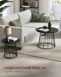 Coffee Tables, Set Of 2 Round Side Tables, Modern Style, Steel Frame, For Living Room, Bedroom, Ebony Black - thumbnail 3
