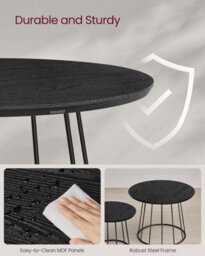 Coffee Tables, Set Of 2 Round Side Tables, Modern Style, Steel Frame, For Living Room, Bedroom, Ebony Black - thumbnail 5
