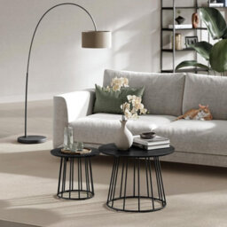 Coffee Tables, Set Of 2 Round Side Tables, Modern Style, Steel Frame, For Living Room, Bedroom, Ebony Black - thumbnail 1
