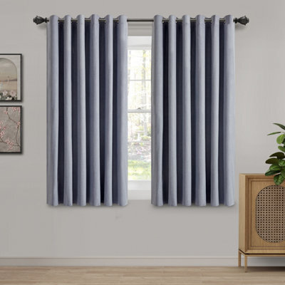 Ameha Plain Blackout Eyelet Curtain Thermal Insulated Linen Textured Bedroom Window Ringtop Curtain Pair With Tie Backs (Grey, 46'x54') - image 1