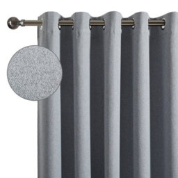 Ameha Plain Blackout Eyelet Curtain Thermal Insulated Linen Textured Bedroom Window Ringtop Curtain Pair With Tie Backs (Grey, 46'x54') - thumbnail 3