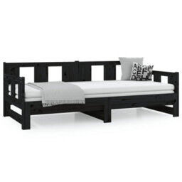 Berkfield Pull-Out Day Bed Black Solid Wood Pine 2X(80X200) Cm - thumbnail 5