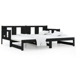 Berkfield Pull-Out Day Bed Black Solid Wood Pine 2X(80X200) Cm - thumbnail 6