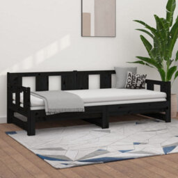 Berkfield Pull-Out Day Bed Black Solid Wood Pine 2X(80X200) Cm - thumbnail 1