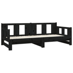 Berkfield Pull-Out Day Bed Black Solid Wood Pine 2X(80X200) Cm - thumbnail 7