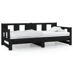 Berkfield Pull-Out Day Bed Black Solid Wood Pine 2X(80X200) Cm - thumbnail 2