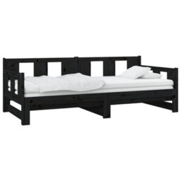 Berkfield Pull-Out Day Bed Black Solid Wood Pine 2X(80X200) Cm - thumbnail 3