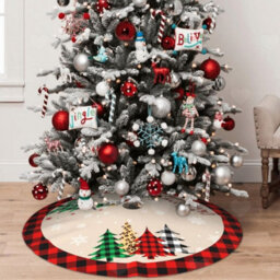 Amorly Black Red Buffalo Plaid Christmas Tree Skirt, Snowflake Patterned Tree Base Cover Classic Ornament For Merry Xmas Party Decoration - thumbnail 7