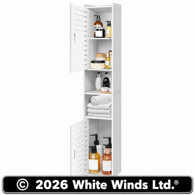 5-Tier Mirrored Bathroom Storage Cabinet, Tall Pvc Floor Standing Cupboard Unit For Bathroom, Bedroom & Living Room Organization - image 1