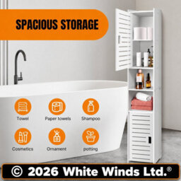 5-Tier Mirrored Bathroom Storage Cabinet, Tall Pvc Floor Standing Cupboard Unit For Bathroom, Bedroom & Living Room Organization - thumbnail 4
