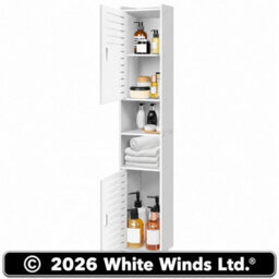 5-Tier Mirrored Bathroom Storage Cabinet, Tall Pvc Floor Standing Cupboard Unit For Bathroom, Bedroom & Living Room Organization