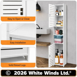 5-Tier Mirrored Bathroom Storage Cabinet, Tall Pvc Floor Standing Cupboard Unit For Bathroom, Bedroom & Living Room Organization - thumbnail 3