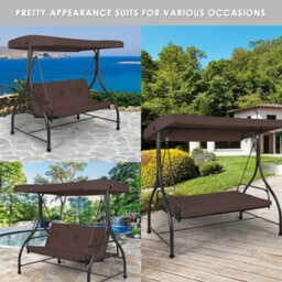 Garden Patio Swing Chair 3 Seater Hammock Bench Convertible Canopy Cushion Seats - thumbnail 6