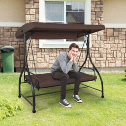 Garden Patio Swing Chair 3 Seater Hammock Bench Convertible Canopy Cushion Seats - thumbnail 4