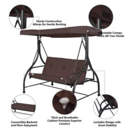 Garden Patio Swing Chair 3 Seater Hammock Bench Convertible Canopy Cushion Seats - thumbnail 5