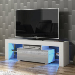 Floe Tv Unit 130Cm White & Grey With High Gloss Doors And Led Lighting - Creative Furniture - thumbnail 1