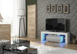 Floe Tv Unit 130Cm White & Grey With High Gloss Doors And Led Lighting - Creative Furniture - thumbnail 3