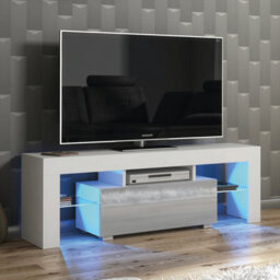 Floe Tv Unit 130Cm White & Grey With High Gloss Doors And Led Lighting - Creative Furniture - thumbnail 7