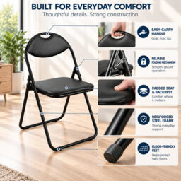 Nyxi Folding Chair Faux Leather Padded Black - Pack Of 4 - thumbnail 2
