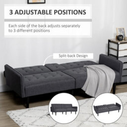 Homcom Upholstered Sofa Bed 3 Seater Home Theater With Storage Grey - thumbnail 6