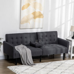 Homcom Upholstered Sofa Bed 3 Seater Home Theater With Storage Grey - thumbnail 8