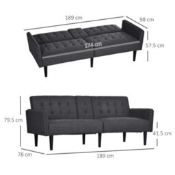 Homcom Upholstered Sofa Bed 3 Seater Home Theater With Storage Grey - thumbnail 3