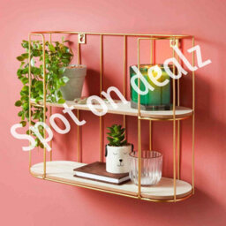 Spot On Dealz  2 Tier Traditional Gold Floating Decorative Hanging Shelves With Wood And Metal Wire Frame Industrial Wall Mounted Shelving Unit - thumbnail 3