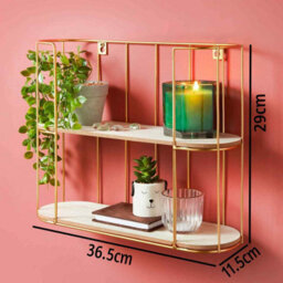Spot On Dealz  2 Tier Traditional Gold Floating Decorative Hanging Shelves With Wood And Metal Wire Frame Industrial Wall Mounted Shelving Unit - thumbnail 2