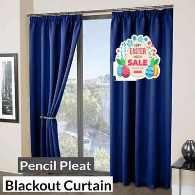 Ameha Navy Blackout Curtain Pencil Pleat Curtain 66''x72'' Thick Thermal Insulated Curtains Pair Living Room Decor Uk - image 1