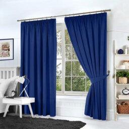 Ameha Navy Blackout Curtain Pencil Pleat Curtain 66''x72'' Thick Thermal Insulated Curtains Pair Living Room Decor Uk - thumbnail 2