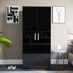 Lassic Vida Designs Hulio Black High Gloss 2 Door Wardrobe (H)1700mm (W)760mm (D)470mm - thumbnail 3