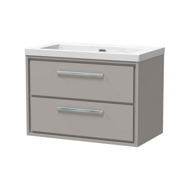 Balterley Longnor Modern Bathroom 2 Soft Close Drawer Wall Hung Vanity Unit Fireclay Basin, Pebble Grey, 800mm - image 1