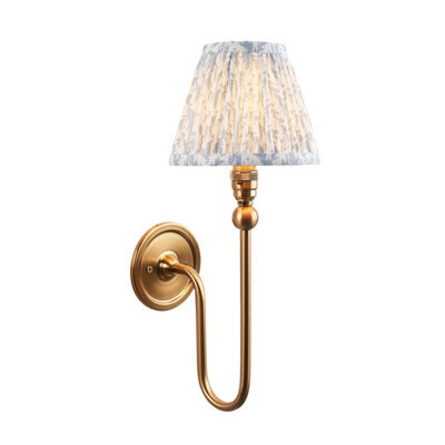 Loops Elegant Dimmable Wall Light With Aged Brass Finish And Blue Fabric Shade - image 1