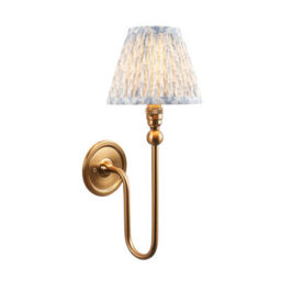 Loops Elegant Dimmable Wall Light With Aged Brass Finish And Blue Fabric Shade