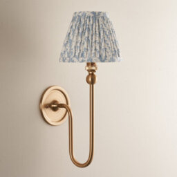 Loops Elegant Dimmable Wall Light With Aged Brass Finish And Blue Fabric Shade - thumbnail 3