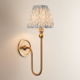 Loops Elegant Dimmable Wall Light With Aged Brass Finish And Blue Fabric Shade - thumbnail 2