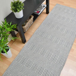 Silver Geometric Handmade Luxurious Modern Wool Easy To Clean Rug Dining Room Bedroom And Living Room-66 X 200Cm (Runner) - thumbnail 5