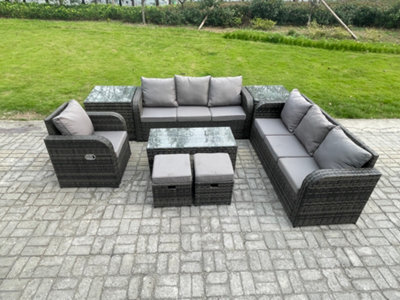 Fimous Outdoor Sofa Set 9 Seater Rattan Garden Furniture Set With Rectangular Coffee Table 2 Small Footstools 3 Seater Sofa - image 1