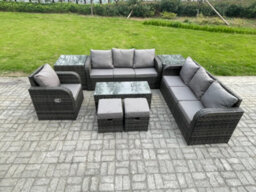 Fimous Outdoor Sofa Set 9 Seater Rattan Garden Furniture Set With Rectangular Coffee Table 2 Small Footstools 3 Seater Sofa - thumbnail 1