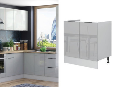 Impact Furniture Small Kitchen Sink Cabinet 800mm Under Sink Unit Modern Storage Grey High Gloss Star - image 1