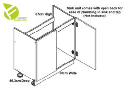 Impact Furniture Small Kitchen Sink Cabinet 800mm Under Sink Unit Modern Storage Grey High Gloss Star - thumbnail 3