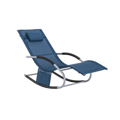Sobuy Ogs28-Nb, Outdoor Garden Rocking Sun Lounger Recliner Relaxing Chair With Headrest And Side Bag, Dark Blue,w147Xd63Xh85 - image 1