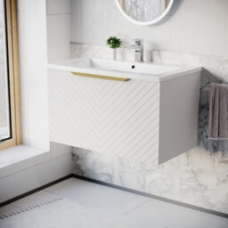 Nes Home 800mm Wall Hung Pink Drawers Basin Vanity Brushed Brass Handle