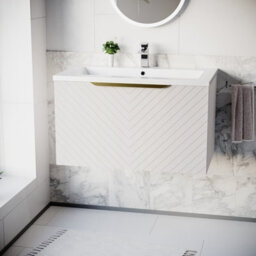 Nes Home 800mm Wall Hung Pink Drawers Basin Vanity Brushed Brass Handle - thumbnail 2