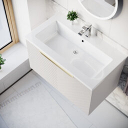 Nes Home 800mm Wall Hung Pink Drawers Basin Vanity Brushed Brass Handle - thumbnail 4