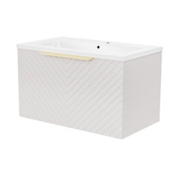 Nes Home 800mm Wall Hung Pink Drawers Basin Vanity Brushed Brass Handle - thumbnail 7